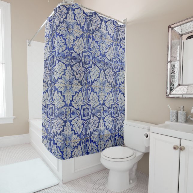 Blue & White Mediterranean Vintage Floral Pattern (In Situ)
