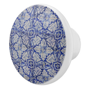 Blue & White Mediterranean Vintage Floral Pattern Ceramic Knob