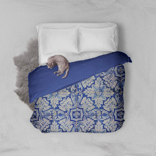 Blue & White Mediterranean Vintage Floral Pattern  Duvet Cover