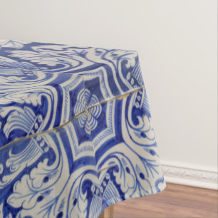 Blue & White Mediterranean Vintage Floral Pattern Tablecloth