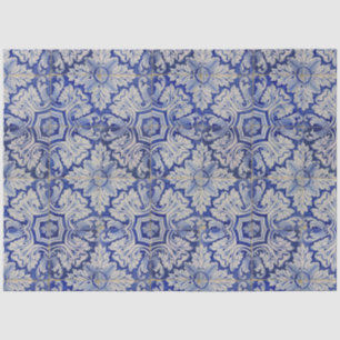 Blue & White Mediterranean Vintage Floral Pattern Tissue Paper