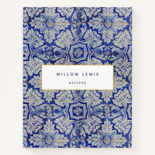 Blue & White Mediterranean Vintage Floral Recipe Notebook