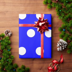 Blue White Medium Polka Dots Wrapping Paper