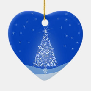 Blue White Merry Christmas Tree Stars Night Light Ceramic Ornament