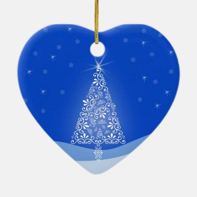 Blue White Merry Christmas Tree Stars Night Light Ceramic Ornament (Back)