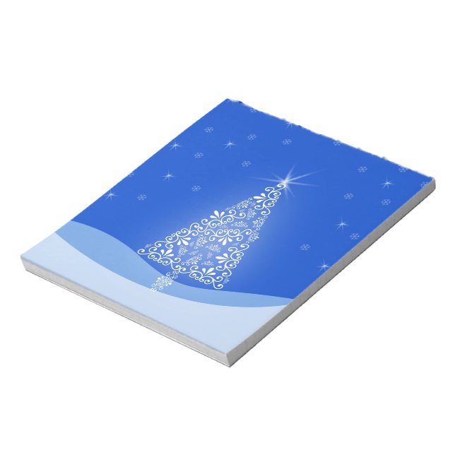 Blue White Merry Christmas Tree Stars Night Light Notepad (Rotated)