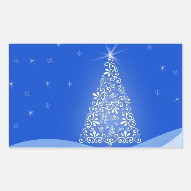 Blue White Merry Christmas Tree Stars Night Light Sticker (Front)