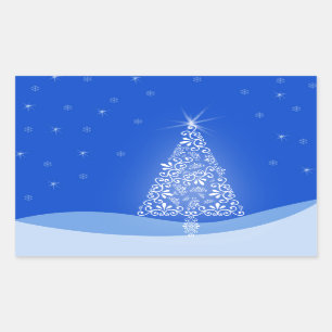 Blue White Merry Christmas Tree Stars Night Light Sticker