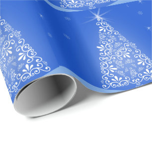 Blue White Merry Christmas Tree Stars Night Light Wrapping Paper