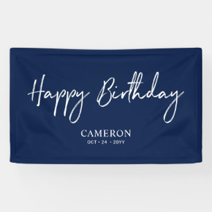 Blue & White Minimal Custom Happy Birthday Banner