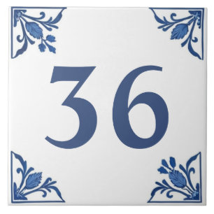 Blue White Minimal Delft Custom House Number Sign Tile