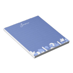 Blue White Minimal Floral Personalized Notepad