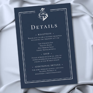 Blue White Minimal Nautical Anchor Coastal Wedding Enclosure Card