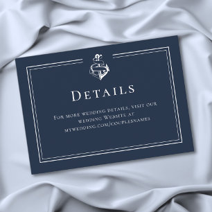 Blue White Minimal Nautical Anchor Coastal Wedding Enclosure Card