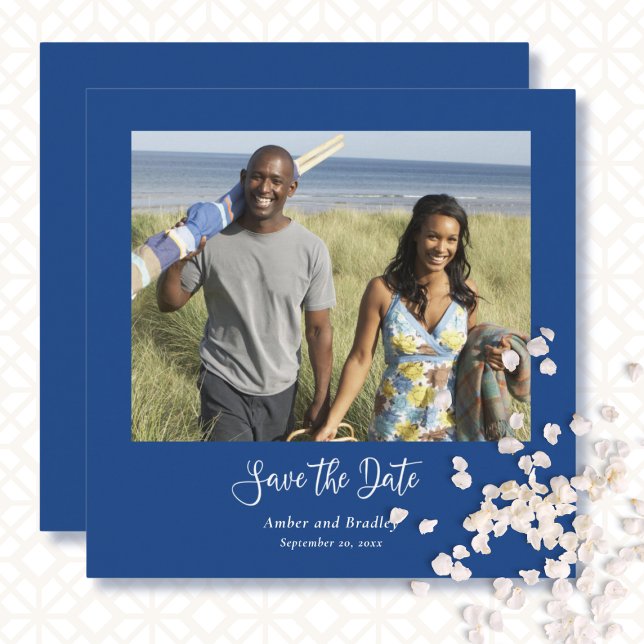 Blue White Minimal Photo QR Code Save the Date  Invitation (Creator Uploaded)