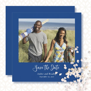 Blue White Minimal Photo QR Code Save the Date  Invitation