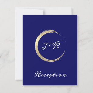 Blue White Minimalism Gold Wedding Reception Card