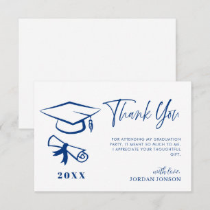 Blue White Minimalist Modern Graduation Thank You Card