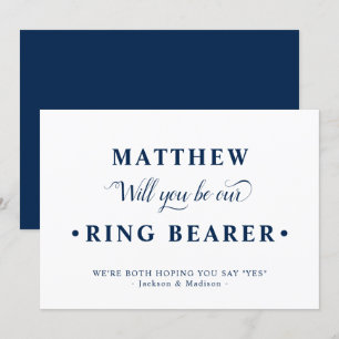 Blue White Minimalist Ring Bearer Proposal Card