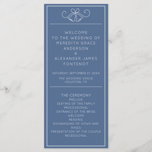 Blue & White Minimalist Wedding Program (Front)