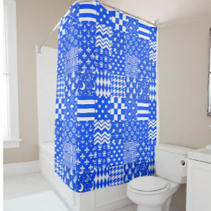 Blue White Mixed Patterns Patchwork Design