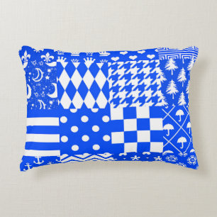 Blue White Mixed Patterns Patchwork Design Accent Pillow