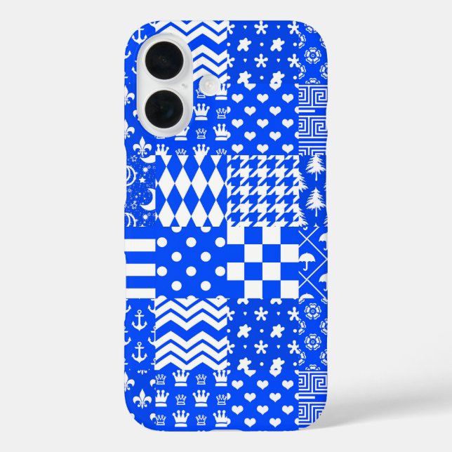 Blue White Mixed Patterns Patchwork Design  Case-Mate iPhone Case (Back)