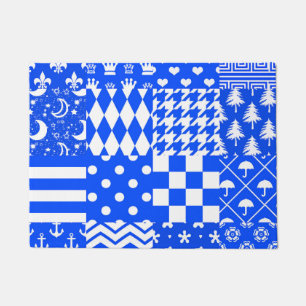 Blue White Mixed Patterns Patchwork Design Doormat