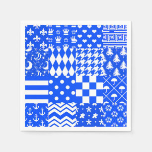Blue White Mixed Patterns Patchwork Design Napkin