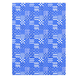 Blue White Mixed Patterns Patchwork Design  Tablecloth