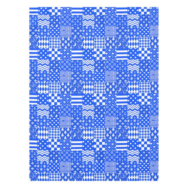 Blue White Mixed Patterns Patchwork Design  Tablecloth (Front)