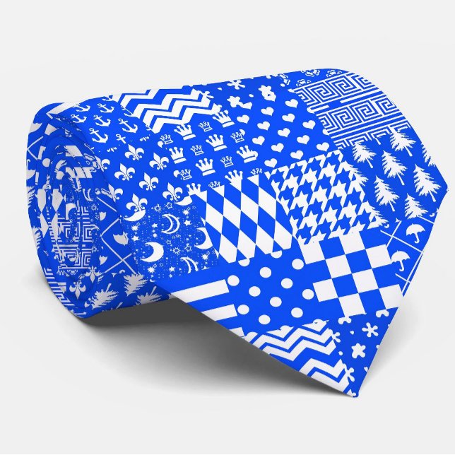 Blue White Mixed Patterns Patchwork Design  Tie (Creator Uploaded)