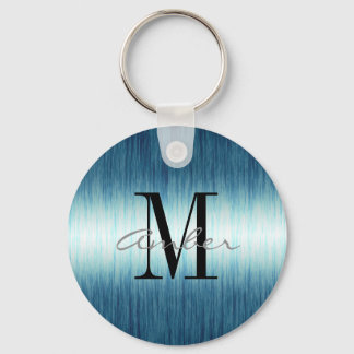 Blue White Modern Gauze Blended Personalized Keychain