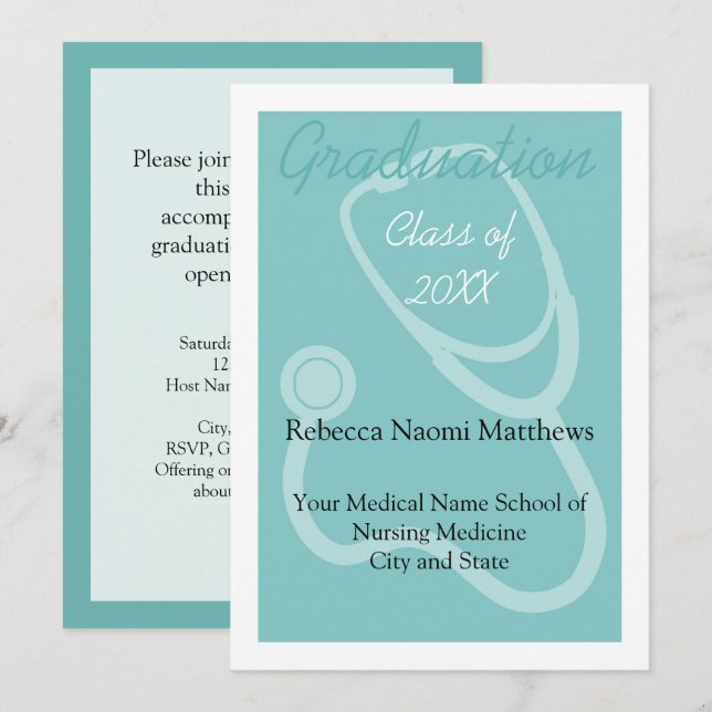 Blue/White Modern Medical Graduation Announcement (Front/Back)