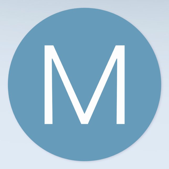 Blue & White Modern Minimalistic Letter Classic Round Sticker (Creator Uploaded)