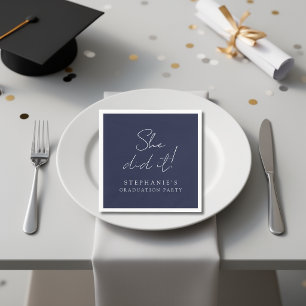 Blue White Modern She Did It Graduation Party Napkin