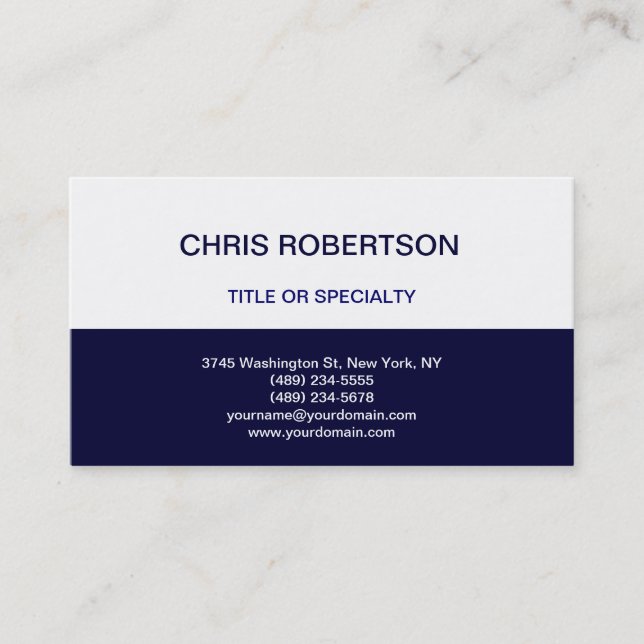 Blue White Modern Simple Plain Business Card (Front)
