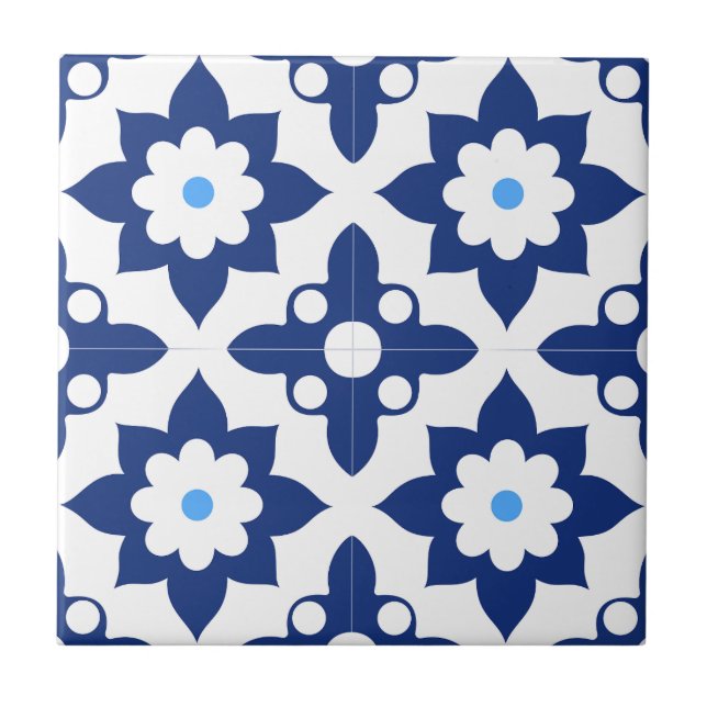  Blue &White Modern ِStylish Abstract Geometric Tile (Front)