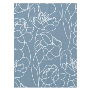 Blue White Modern Wildflower Tablecloth
