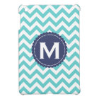 Blue White Monogram Chevron Pattern