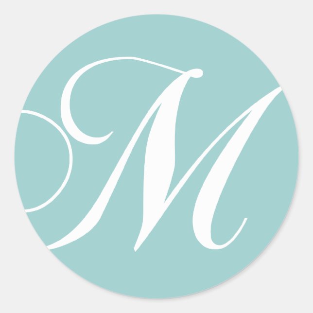 Blue White Monogram M Wedding Favour Sticker (Front)