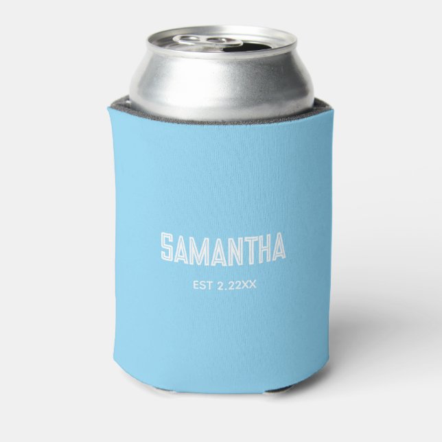 Blue &white monogram name Cooler (Can Back)