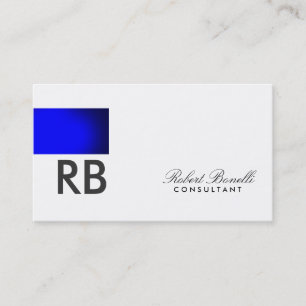 Blue White Monogram Script Consultant Business Card