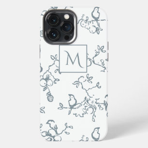 Blue White Monogram Simple Bird Pattern iPhone 13 Pro Max Case