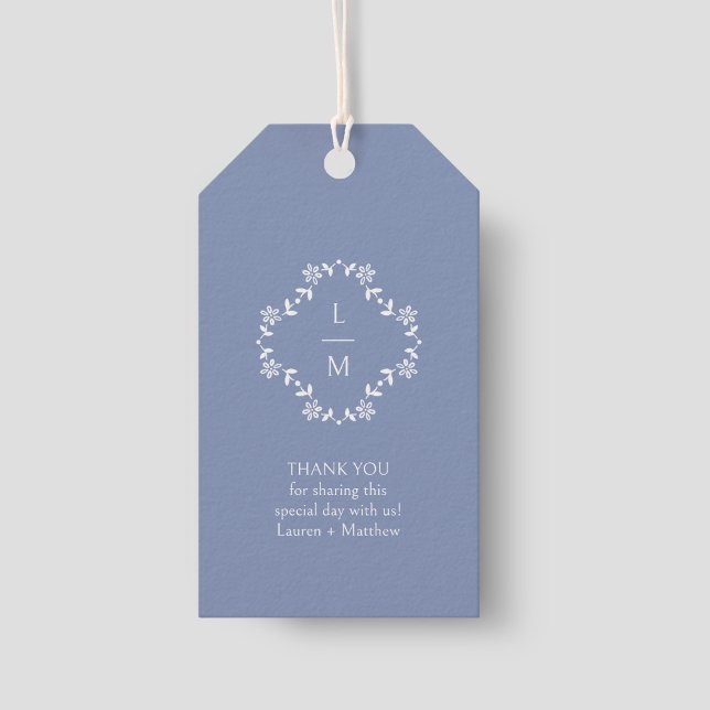 Blue & White Monogram Thank you Wedding Gift Tag (Creator Uploaded)