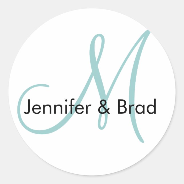 Blue White Monogram Wedding Bride Groom Sticker (Front)