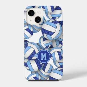 Blue white monogrammed girly volleyballs pattern  iPhone 14 case