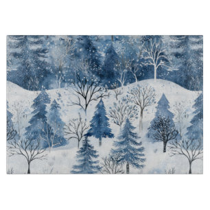 Blue White Mountain Christmas Trees Cutting Board