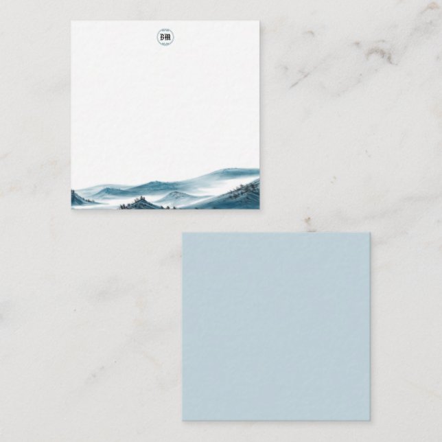 Blue White Mountain View Monogram Card (Front/Back)