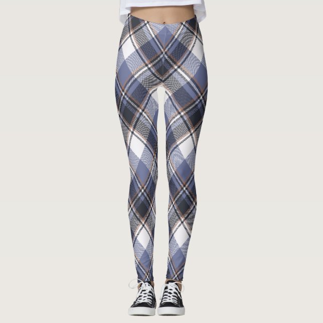 Blue/White Multi Plaid Women's Leggings (Front)